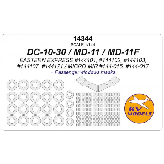 1/144 DC-10-30/MD-11 Passenger Windows & Wheels Masks for Eastern Express/Micro Mir kits