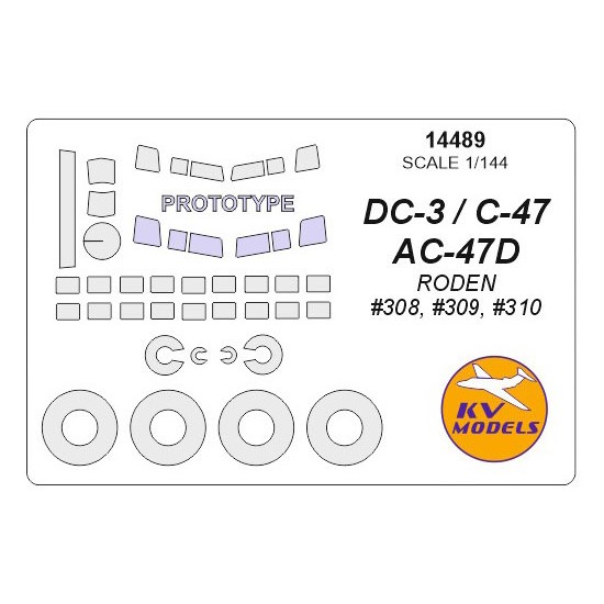 1/144 DC-3 / C-47 / AC-47D Prototype & Wheels Masks for Roden #308, #309, #310