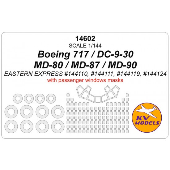 1/144 Boeing 717/DC-9-30/MD-80/MD-87 Passenger Windows & Wheels Masks for Eastern Express