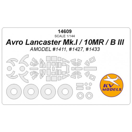 1/144 Avro Lancaster Mk.I/10MR/B III Masking w/Wheels Mask for A-Model 1411/1427/1433