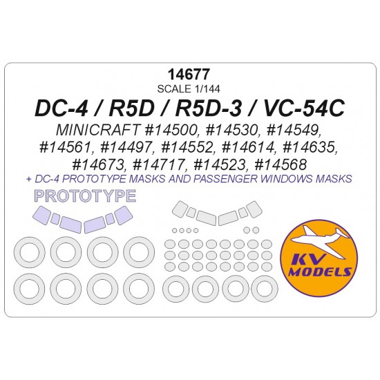 1/144 Douglas DC-4/R5D/R5D-3/VC-54C Masking for Minicraft kits