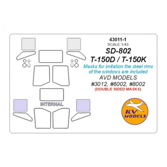 1/43 SD-802 / T-150D / T-150K Masks for AVD Models #3012, #6002, #8002 (Double sided)