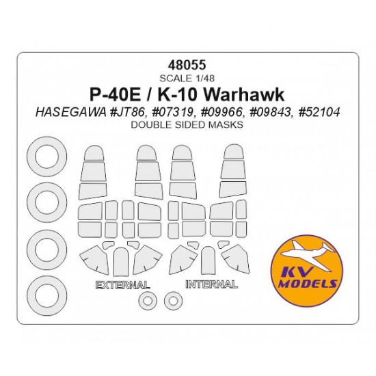 1/48 P-40E/K-10 Warhawk Masking for Hasegawa #JT86, #07319, #09966, #09843, #52104