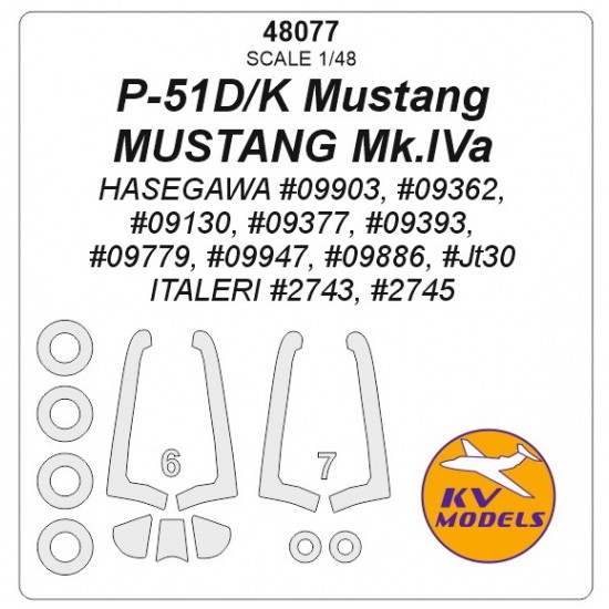 1/48 P-51D/K Mustang Mk.IVa Masks for Hasegawa / Italeri w/Wheels Masks