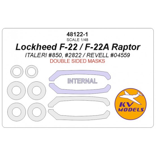 1/48 Lockheed F-22/F-22A Raptor Double Sided Masking for Italeri #850/2822/Revell #04559