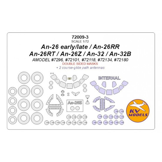 1/72 An-26/26RR/RT/Z/An-32/B Double sided Masking w/Wheels Masks for Amodel kits