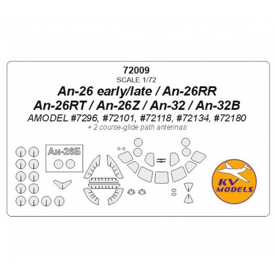 1/72 An-26 (early/late)/26RR/RT/Z/An-32/B Masking for Amodel 