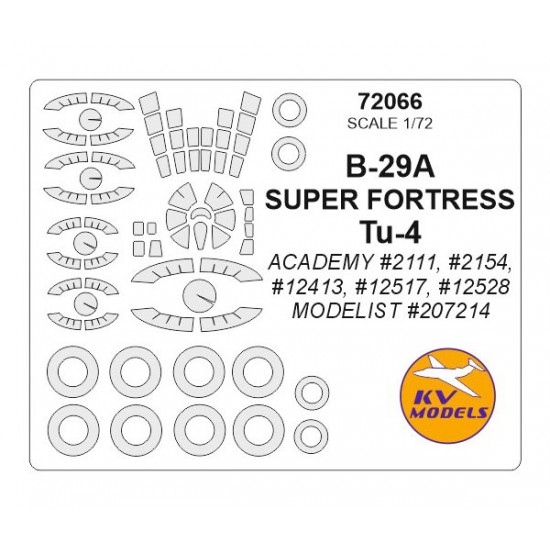 1/72 B-29A SUPER FORTRESS/Tu-4 Masking w/Wheels Masks for Academy/Modelist kits