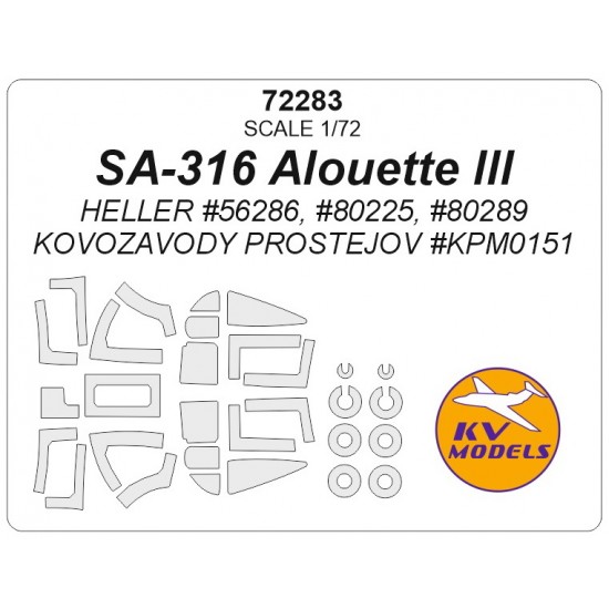 1/72 SA-316 Alouette III Masking w/Wheels Masks for Heller / Kovozavody Prostejov kits