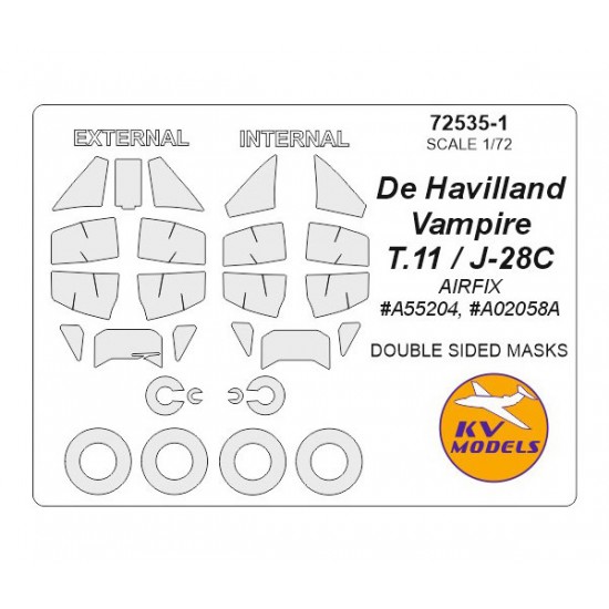 1/72 De Havilland Vampire T.11/J-28C Double sided Masking for Airfix #A55204, #A02058A