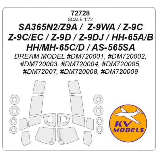 1/72 Sa365N2/Z9A/ Z-9Wa/9C/9C/Ec/Z-9D/9Dj/Hh-65A/B/Hh/Mh-65C/D/As-565Sa Masking for Dream