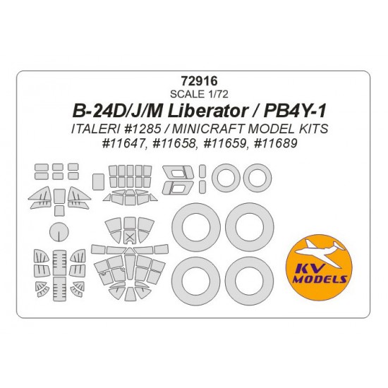 1/72 B-24D/J/M Liberator/PB4Y-1 Masking for Italeri/Minicraft Model Kits
