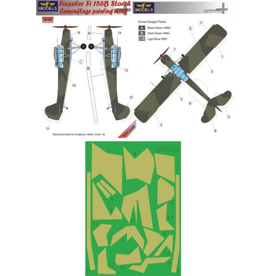 1/72 Fieseler Fi 156B Storch Camo Painting Mask for Academy/Heller/Smer kit