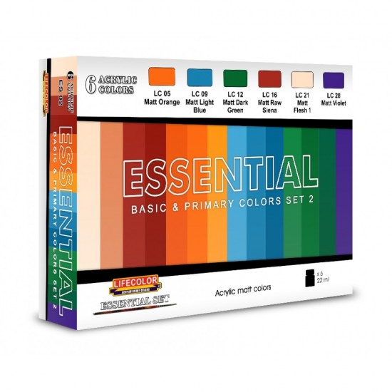 Acrylic Paint Set - Essential Basic & Primary Colours Vol.2 (6x 22ml)