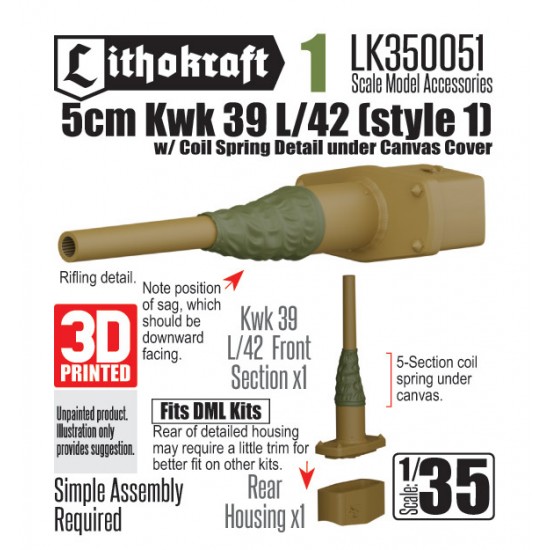 1/35 5cm Kwk 39 L/42 w/Canvas & Coil (Style1) for DML kits