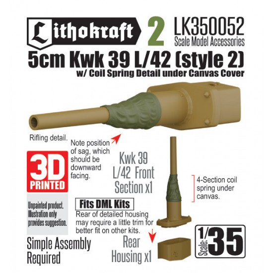 1/35 5cm Kwk 39 L/42 w/Canvas & Coil (Style2) for DML kits
