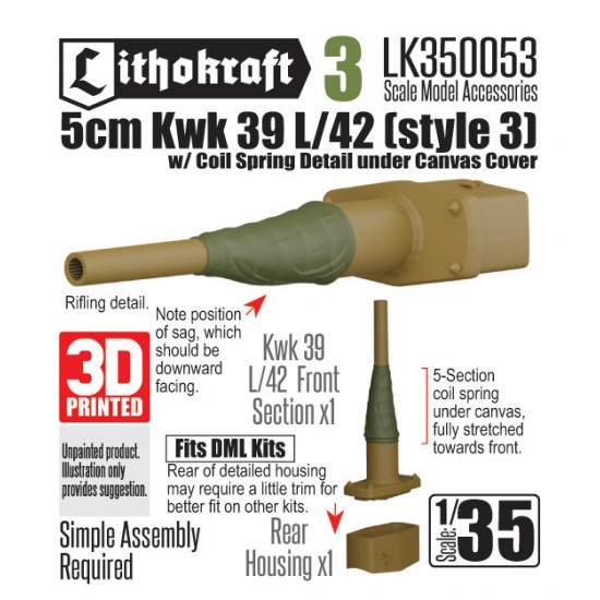 1/35 5cm Kwk 39 L/42 w/Canvas & Coil (Style3) for DML kits