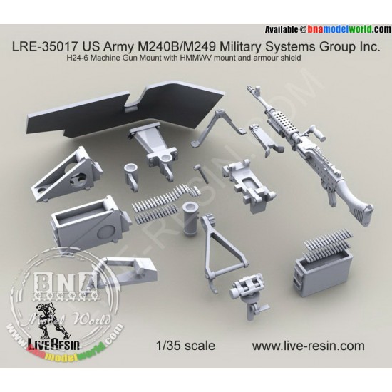 1/35 US Army M240B H24-6 Machine Gun Mount w/HMMWV Mount &Armour Shield