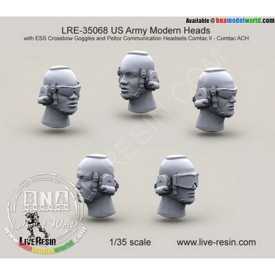 1/35 US Army Modern Heads w/ESS Crossbow Goggles &Peltor Communication Headsets