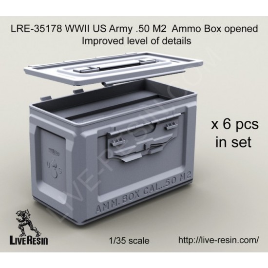 1/35 WWII US Army .50 M2 Ammunition Ammo Box - Opened (6pcs)