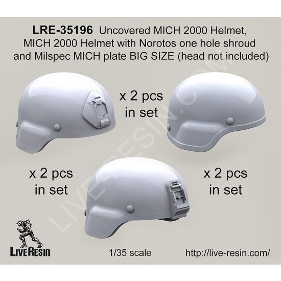1/35 (Un)MICH 2000 Helmet,2000 Helmet w/Norotos 1 Hole Shroud, Milspec MICH Plate Big Size