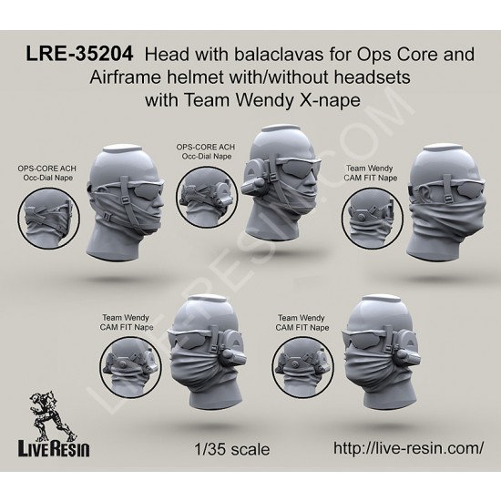 1/35 Head w/Balaclavas for Ops Core & Airframe Helmet w/without Headsets w/Team Wendy X-nape