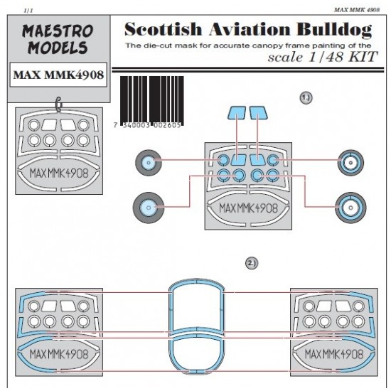 1/48 Scottish Aviation Bulldog Canopy & Wheel Masking set