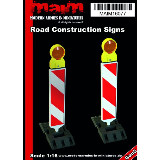 1/16 Road Construction Signs #Red Markings (2pcs, resin)