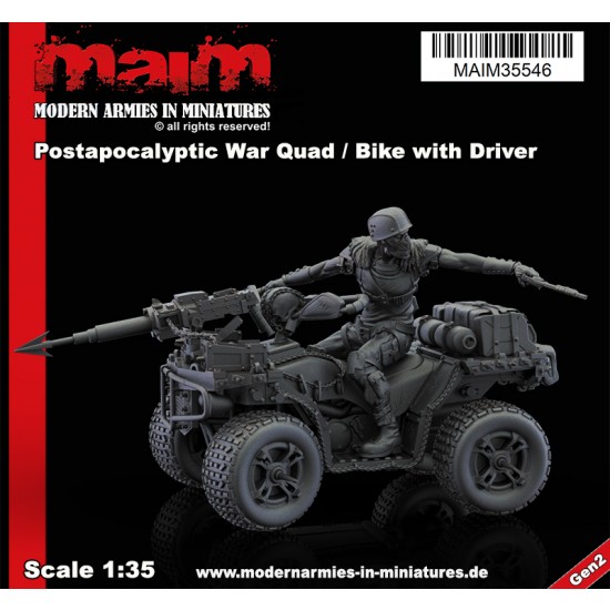 1/35 Postapocalyptic War Quad / Bike with Driver (3D printed) Resin Model Kit