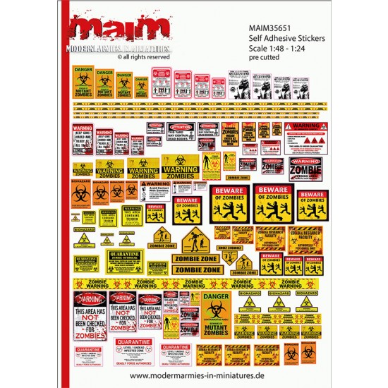 1/48 - 1/24 Post Apocalyptic/Zombie Warning Signs (self adhesive pre-cut Decals)