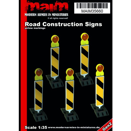 1/35 Road Construction Signs #Yellow Version (5pcs, resin & sticker)