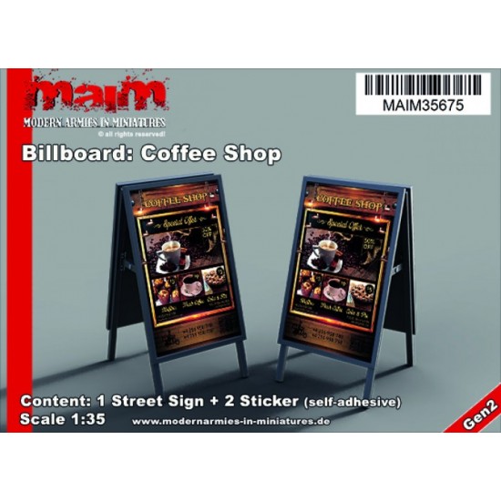 1/35 Billboard: Coffee Shop (1 street sign & 2 sticker)