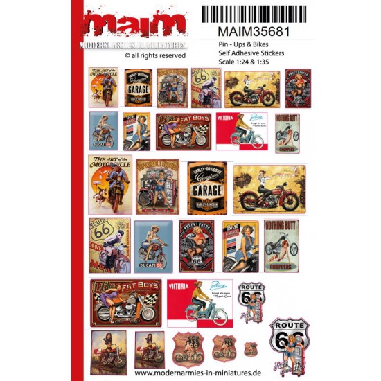 1/35 - 1/24 Pin-ups & Bikes Poster (self adhesive, retro style)