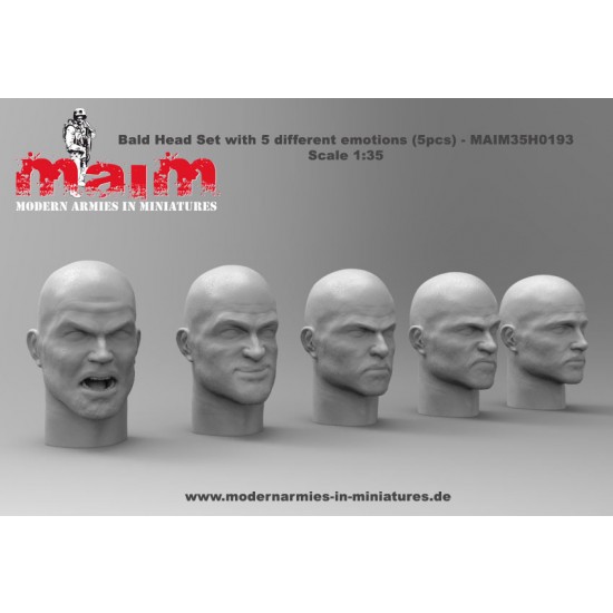 1/35 Bare Head Set with 5 Different Emotions (5pcs, resin)