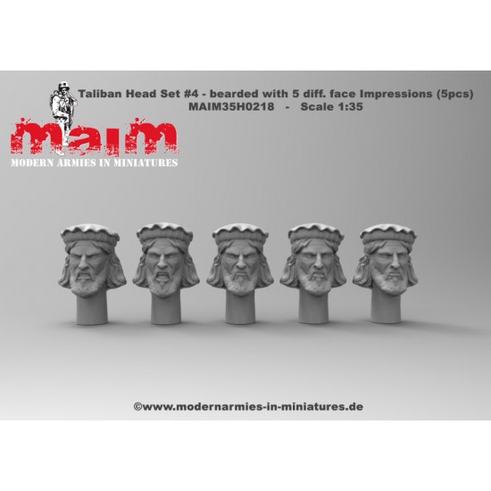 1/35 Taliban Head Set #4 - Bearded with 5 Different Face Impressions (resin)