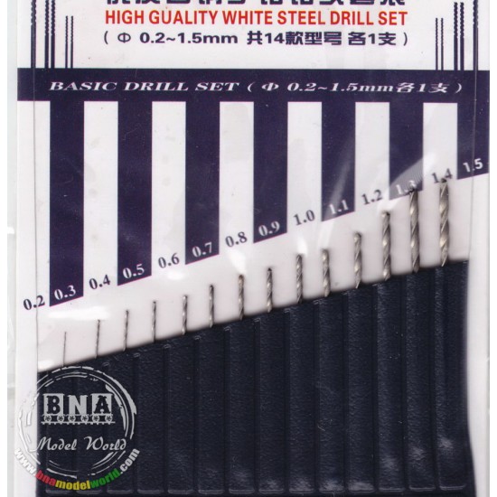High Quality White Steel Drill Set (0.2mm-1.5mm, 14pcs)