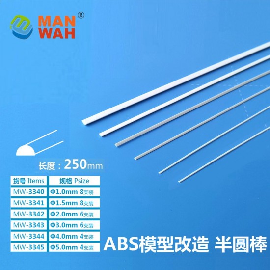ABS Semicircle Rod Sticks Bar (Diameter: 1.5mm, Length: 250mm, 8pcs)