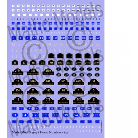 Water Slide Decals for 1/35 House Numbers