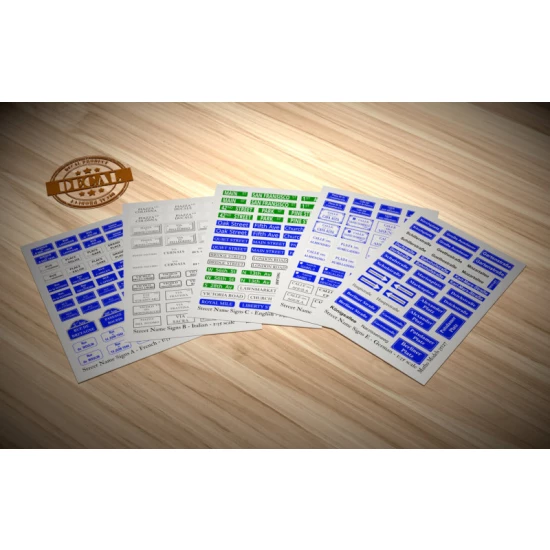 1:35 Street Name Signs BIG SET (5 water slide decals)