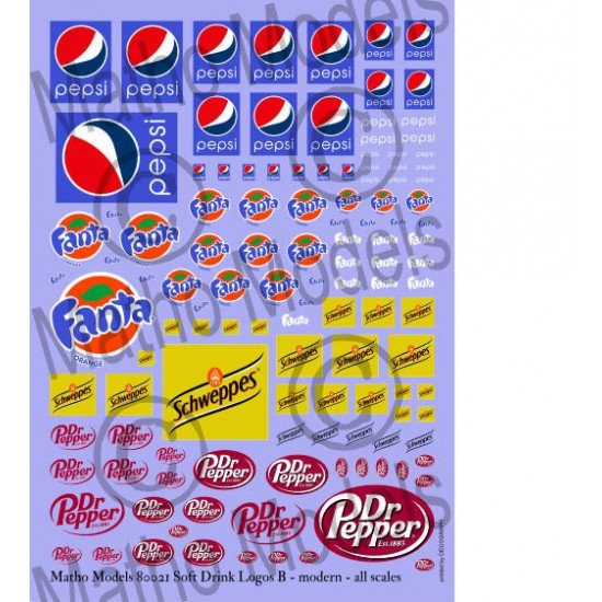 Water Slide Decal for Modern Soft Drink Logos B (all scales)