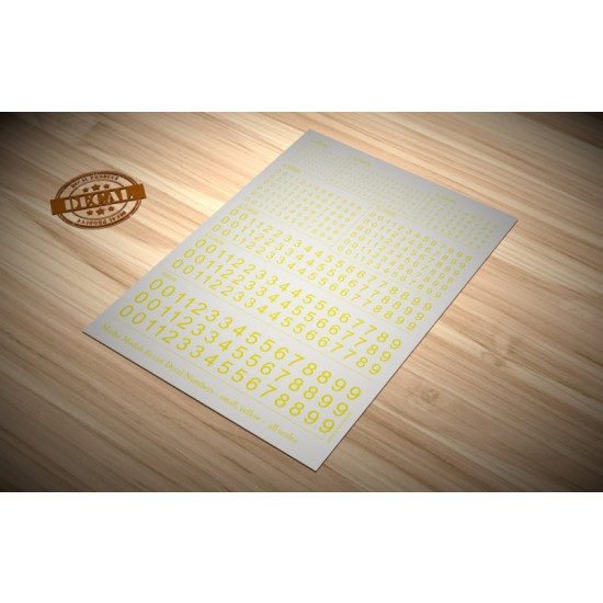 Water-slide Decal - Small Yellow Numbers