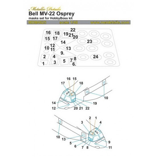 1/48 Bell MV-22 Osprey. Masks for HobbyBoss kits