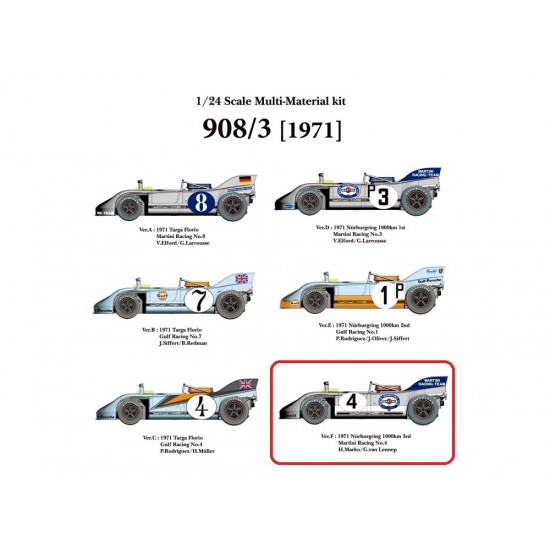 1/24 Full Detail Kit: 908/3 Ver.F '71 Nurburgring 1000km 3rd Martini Racing No.4 HM/GL