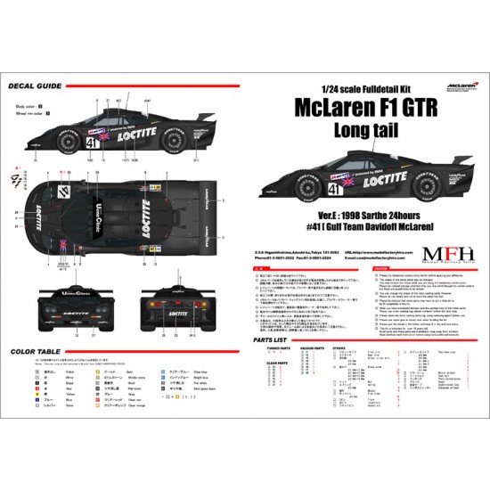 1/24 Full Detail Kit: McLaren F1 GTR "Long Tail" Ver.E '98 Sarthe 24h McLaren #41