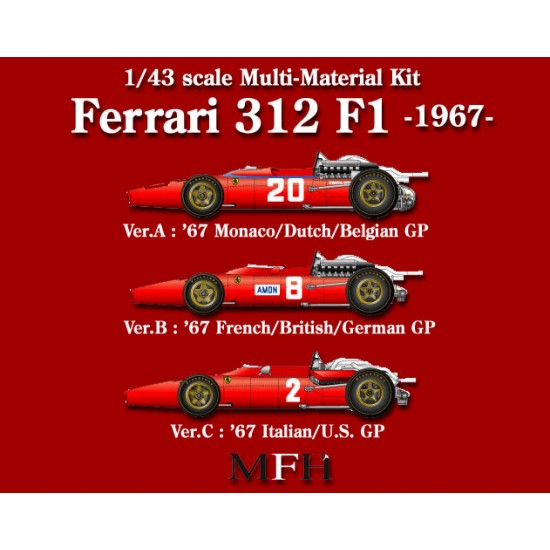 1/43 Multi-Material: Ferrari 312F1 '67 Ver.B Rd.5 French 2/Rd.6 British 8/Rd.7 German 8