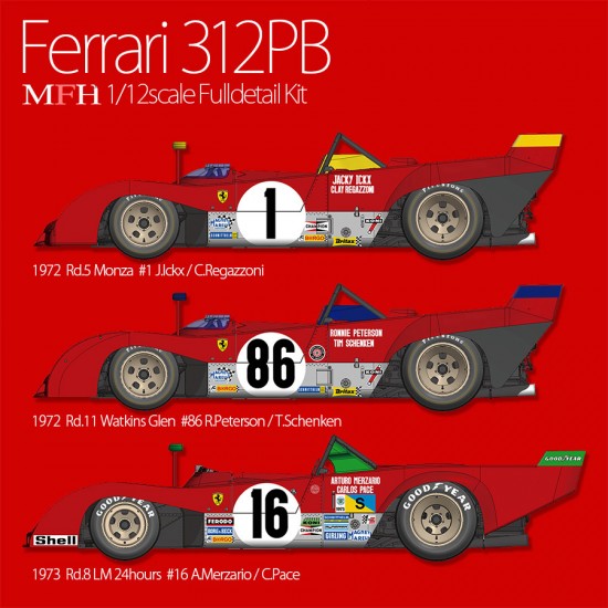 1/12 Full Detail kit - Ferrari 312PB Ver.B: 1972 Rd.11 #85, #86, #87