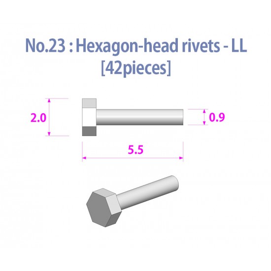 Metal Rivets Series for 1/9 Motorcycle No.23: Hexagon-head Rivets-LL (42pcs)