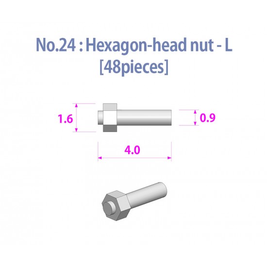 Metal Rivets Series for 1/9 Motorcycle No.24: Hexagon-head Nut-L (48pcs)