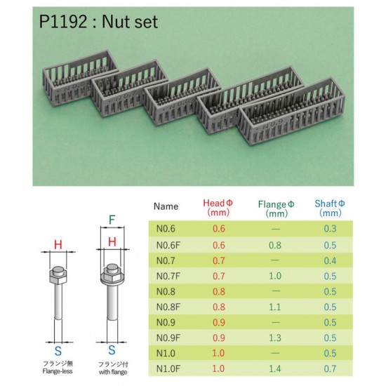 3D Printed Rivets Series - Nut set (10 types, 0.6mm to 1.0mm diameter, 500pcs)