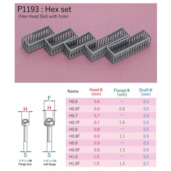 3D Printed Rivets Series - Hex set (10 types, 0.6mm to 1.0mm diameter, 500pcs)